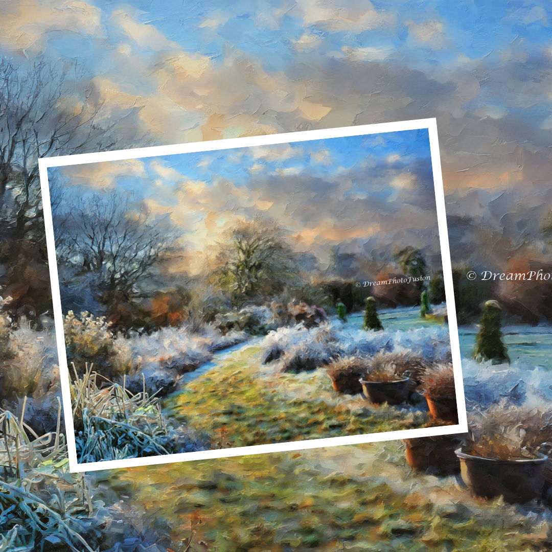 Dawn's Serenity: A Wintry English Garden